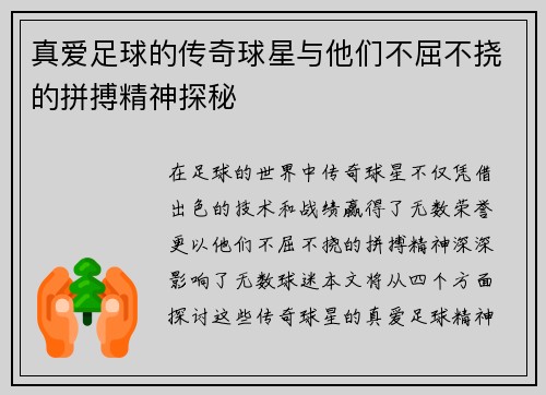 真爱足球的传奇球星与他们不屈不挠的拼搏精神探秘